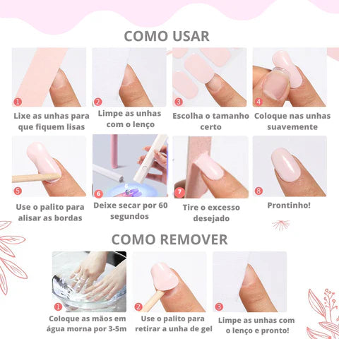 Experimente a sensação de ter unhas lindas todos os dias, economizando tempo e dinheiro, com os Adesivos de unha em gel. É simples e super acessível! 