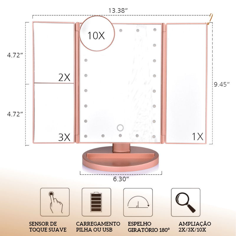 Espelho Luminoso de Maquiagem