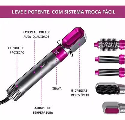 A Magic Hair 5 em 1 é uma escova multifuncional capaz de secar, escovar, alisar, ondular e criar um penteado personalizado em questão de minutos! Tudo isso em um único aparelho!