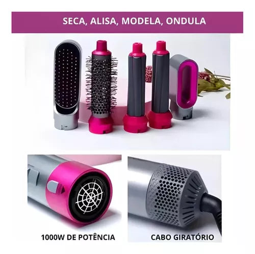 A Magic Hair 5 em 1 é uma escova multifuncional capaz de secar, escovar, alisar, ondular e criar um penteado personalizado em questão de minutos! Tudo isso em um único aparelho!